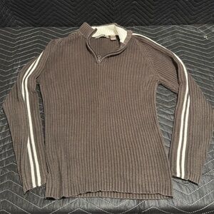 Men's Brown Ribbed Sweater with White Stripes
